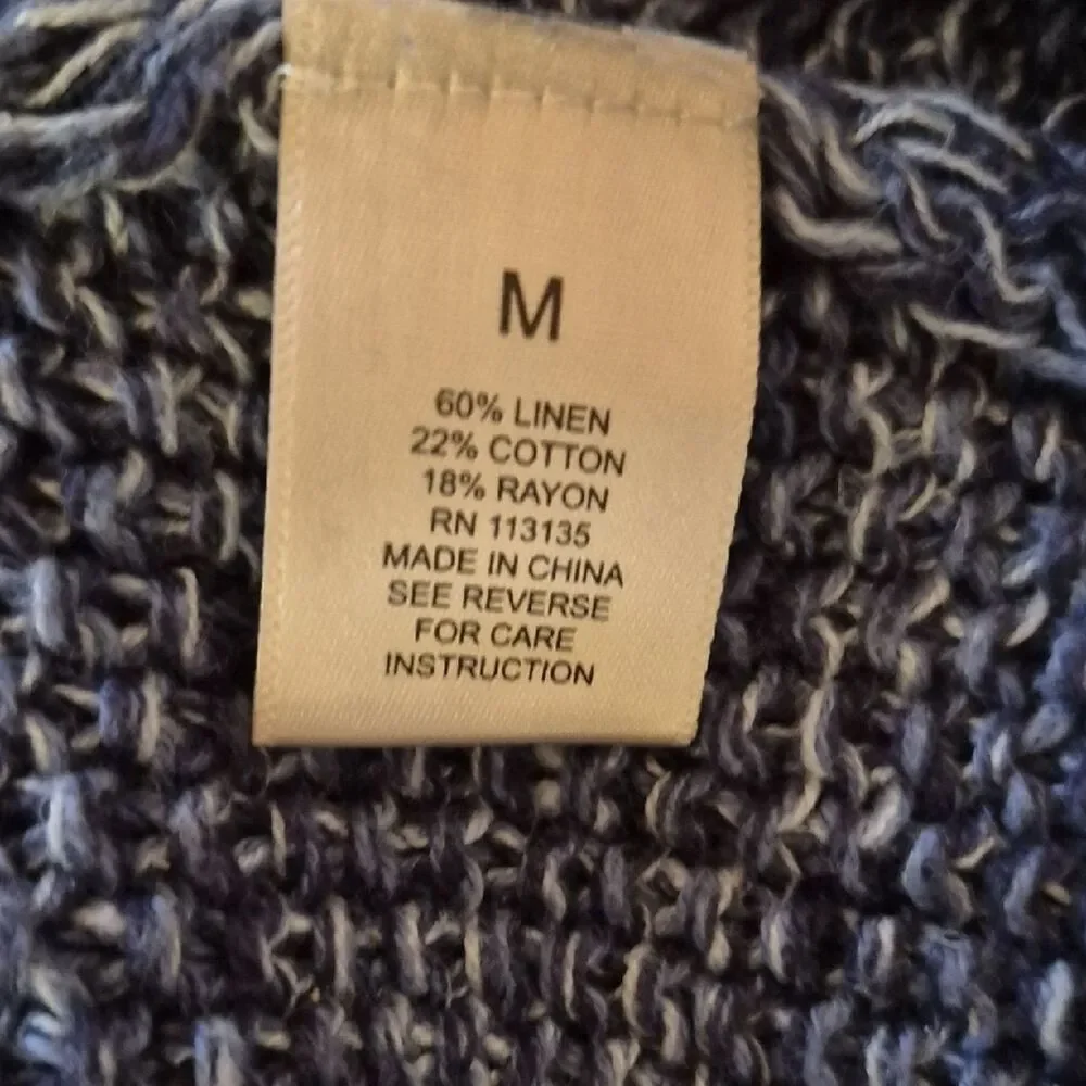 Leo & Nicole Charcoal Gray Crew Neck Sweater M Cotton Linen Knit Minimalist Boho